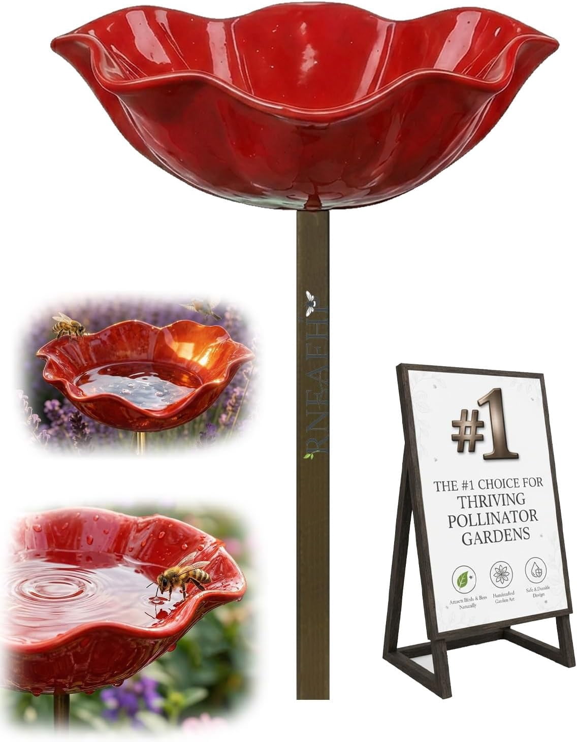HZMSYQ Handmade Metal Flower Garden Stakes,Bird Bath Bee Watering Station for Garden Outside Birdbaths Bowl,Outdoors Yard Art Hummingbird Fountain Decorative,Weather Resistant Garden Decor Gift