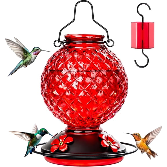 HZMSYQ Hummingbird Feeder for Outdoors Hanging, Humming Bird Nectar Feeder with Ant Moat, Humming Bird Feeder with 4 Bee-Proof Feeding Ports, Outdoor Garden Decor Gifts