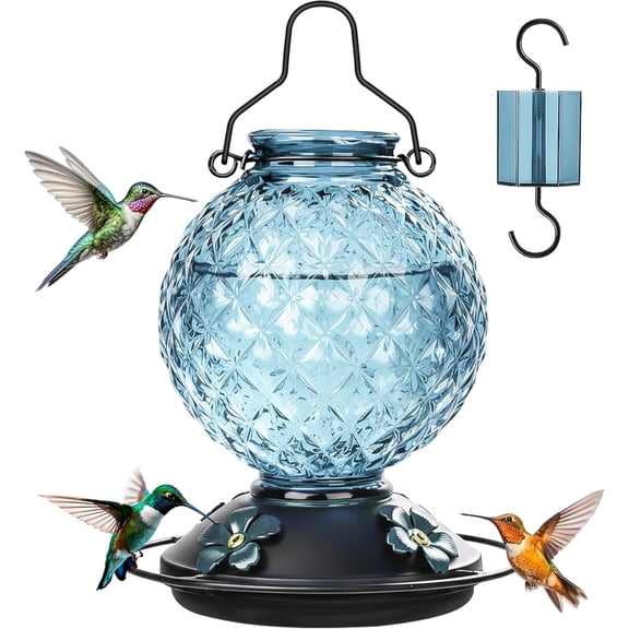 HZMSYQ Hummingbird Feeder for Outdoors Hanging, Humming Bird Nectar Feeder with Ant Moat, Humming Bird Feeder with 4 Bee-Proof Feeding Ports, Outdoor Garden Decor Gifts