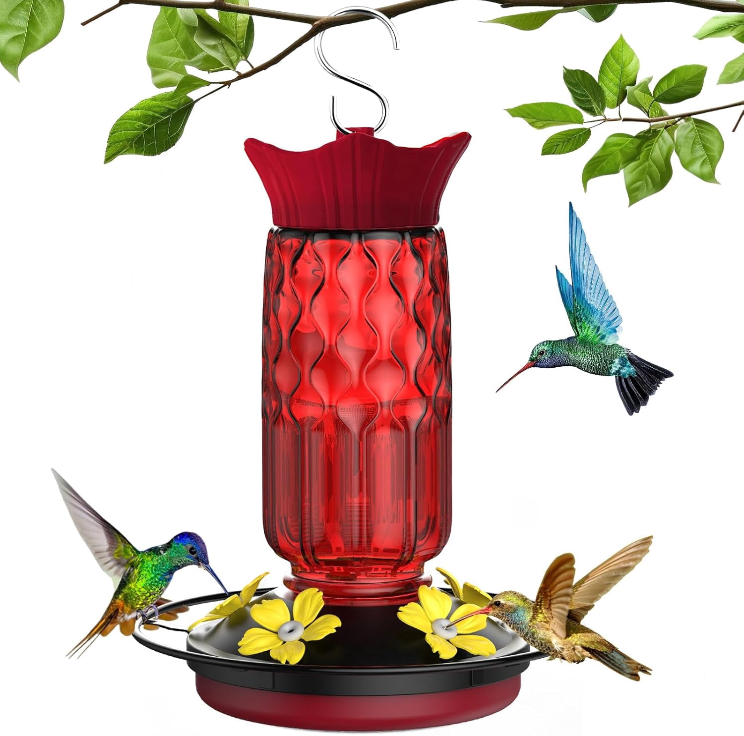 HZMSYQ Hummingbird Feeders for Outdoors, Hanging Hummingbird Feeder with Flower-Shaped Feeding Ports, Bird Feeder with Bee Proof Built-in Ant Moat, Outdoor Garden Decor Gifts for Women Mom