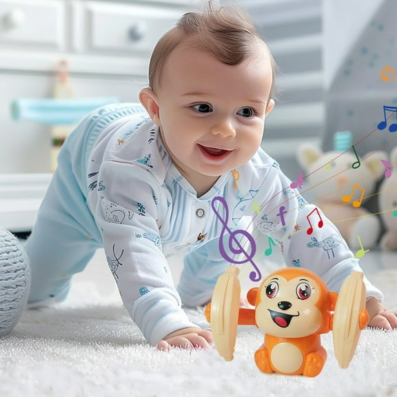 HZRSLY Cute Flipping Dancing Toy, Rolling Monkey Sound Control Music Toy, Interactive LED Plaything, Hand Clap Activated Desk Decoration