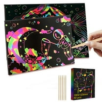 HZRSLY Scratch Paper Art Set, 50 Sheets Scratch-Off Art Kits, Includes 5 Wooden Stylus for Creative Crafting and Notes