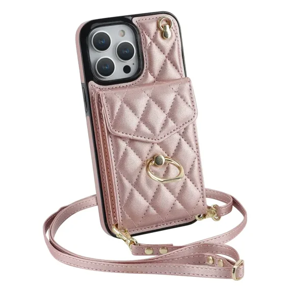 HZSY.Mobile phone case suitable for iPhone 12 Mini card slot protective cover crossbody mobile phone leather case-Rose Gold