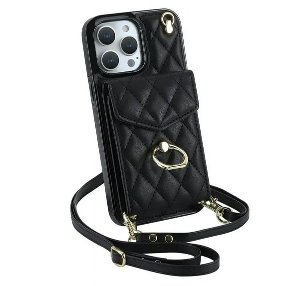HZSY.Mobile phone case suitable for iPhone 13 card slot protective cover crossbody mobile phone leather case-Black