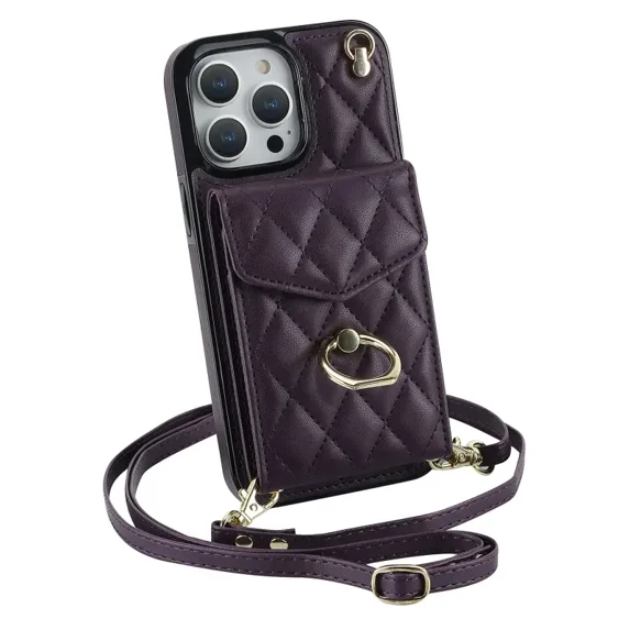 HZSY.Mobile phone case suitable for iPhone 15 Pro Max card slot protective cover crossbody mobile phone leather case-Dark Purple