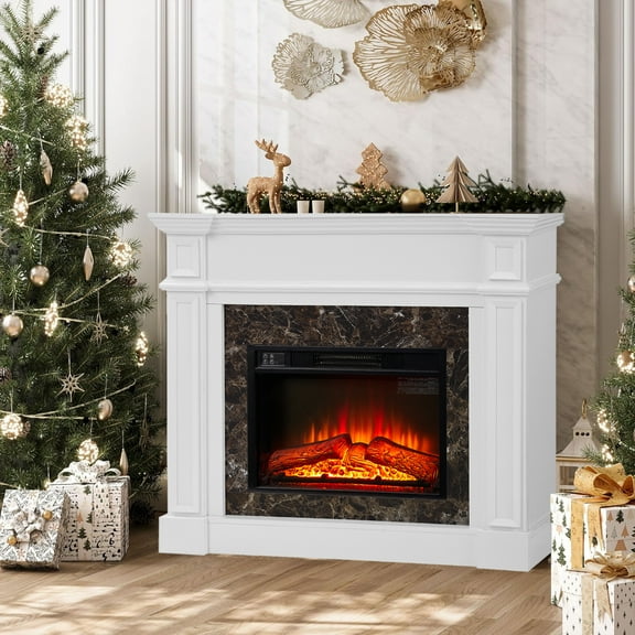 HZWDD 45" Electric Fireplace with Mantel, Fireplace Heater Freestanding, Realistic Stacked Stone Surround with Remote Control Timer LED Flame