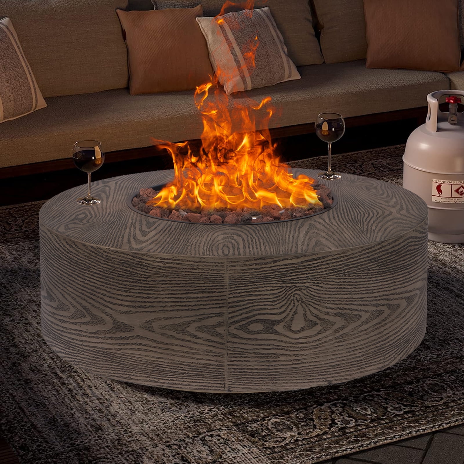 HZWDD 38" Propane Outdoor Fire Pit Table, Round Propane Gas Patio Fire Table 50000 BTU for Deck, Backyard and Pool
