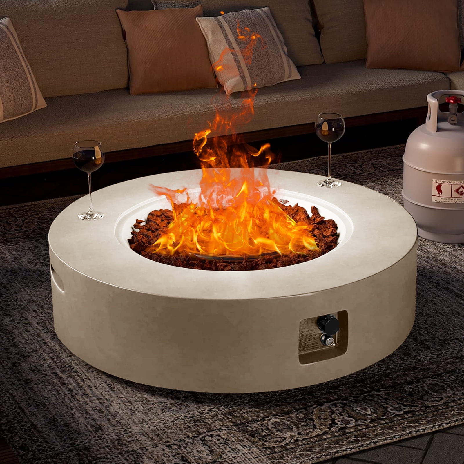 HZWDD Propane Outdoor Fire Pit Table, Propane Gas Patio Fire Table 50000 BTU Flint & Concrete Look for Deck, Backyard and Pool