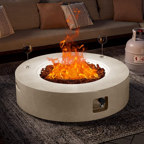 HZWDD Propane Outdoor Fire Pit Table, Propane Gas Patio Fire Table 50000 BTU Flint & Concrete Look for Deck, Backyard and Pool