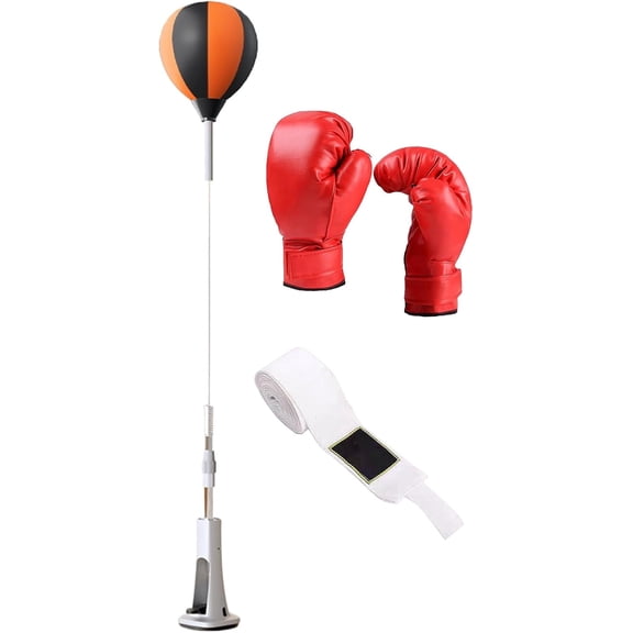 Height Adjustable Boxing Reflex Bag with Stand & Gloves, Spring Base Speed Trainer