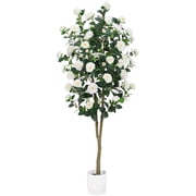 HZXGCP 36.61 ft Camellia Tree Artificial Trees in Matte Pot