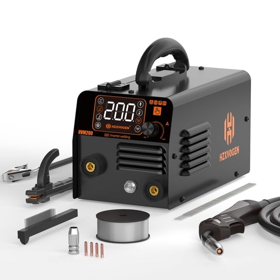 H HZXVOGEN 200A Gasless MIG Welder, 3-in-1 Flux Core/Lift TIG/MMA, 110V Portable IGBT Inverter with Digital Display, HVM200