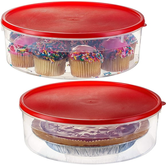 HZY 2 Pack Plastic Round Food Storage Containers with Lid, 10.5" Covered Pie Keeper, Christmas Cookie, Cupcake Carrier, Cheesecake Holder