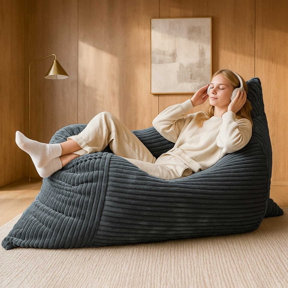 HZYPBS Adult extra large 3 in 1 foldable bean bag chair memory foam bean bag with washable cover for living room and reading chair for bedroom (dark gray)