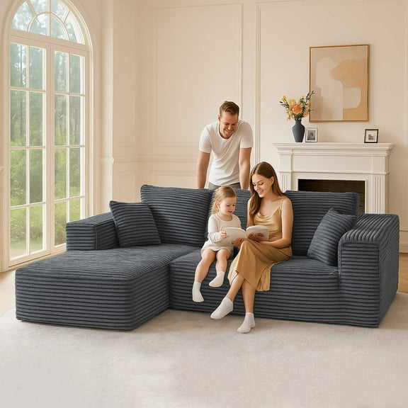 HZYPBS  modular cloud couch L shaped sofa boneless sectional couch High resilience memory sponge with soft and comfortable flannel, suitable for adult living room and apartment. (Dark gray-Left)