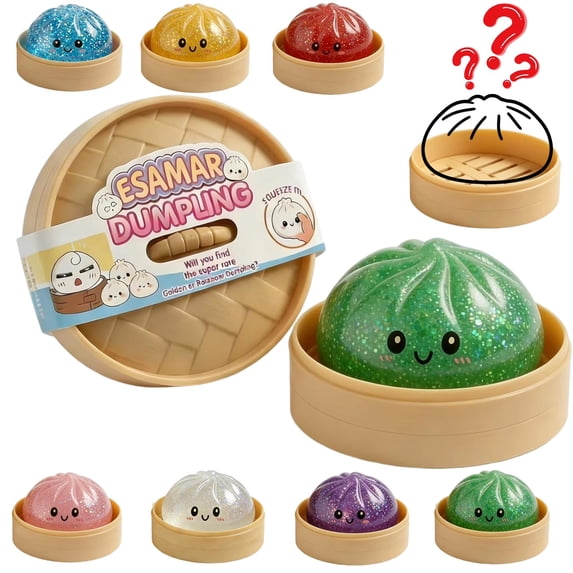 HZYZ 4" Squishy Dumpling Toys Giant, Galaxy Glitter Mystery Squishy Bun, Dumpling Stress Squeeze Balls with Steamer Box, Stress Relief Sensory Dumpling Squishy Toys for Everyone Anxiety Relief, Green
