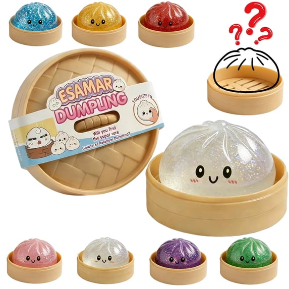 HZYZ 4" Squishy Dumpling Toys Giant, Galaxy Glitter Mystery Squishy Bun, Dumpling Stress Squeeze Balls with Steamer Box, Stress Relief Sensory Dumpling Squishy Toys for Everyone Anxiety Relief, Clear