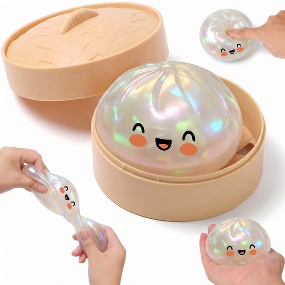 HZYZ 4" Squishy Dumpling Toys Giant, Jumbo Dumpling Stress Squeeze Balls with Steamer Box, Soft Sensory Dumpling Toys, Large Stress Relief Squishys Dumplings for Everyone Anxiety Relief