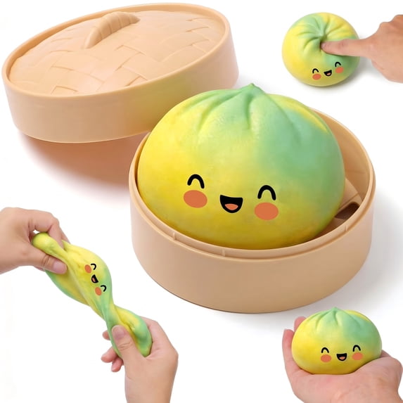 CQHVKQ 4" Squishy Dumpling Toys Giant, Jumbo Giant Glitter Dumpling Squishies Toys with Steamer Box, Soft Sensory Dumpling Toys, Large Stress Relief Squishys Dumplings for Everyone Anxiety Relief, A