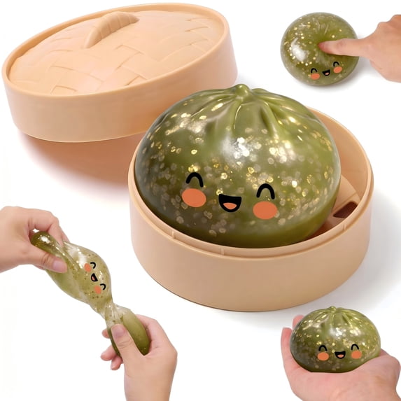 CQHVKQ 4" Squishy Dumpling Toys Giant, Jumbo Giant Glitter Dumpling Squishies Toys with Steamer Box, Soft Sensory Dumpling Toys, Large Stress Relief Squishys Dumplings for Everyone Anxiety Relief, C