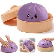HZYZ 6 Squishy Dumpling Toys Giant, Mega Rainbow Dumpling Squishy Toys with Steamer Box, Soft Dumpling Squeeze Stress Ball, Large Stress Relief Squishy Dumplings for Everyone Anxiety Relief, Purple