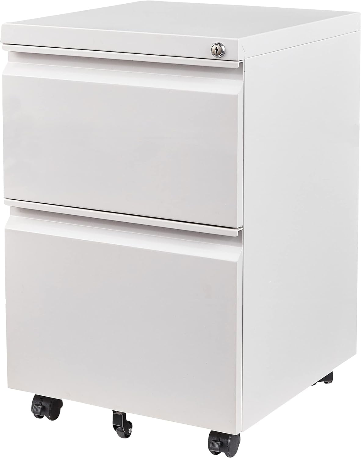 HZshop 2 Drawer File Cabinet with Lock and Wheels,White Rolling File Cabinets,Locking Mobile Metal Filing Cabinet for Home Office,Under Desk,Fit A4/Letter/Legal File, Easy Assembly