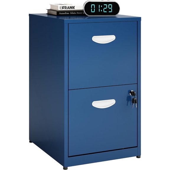 HZshop 2 Drawer File Cabinet with Lock, Small Filing Cabinet for Home Office, Metal File Cabinet with Drawers for Under Desk, Blue, Assembly Required