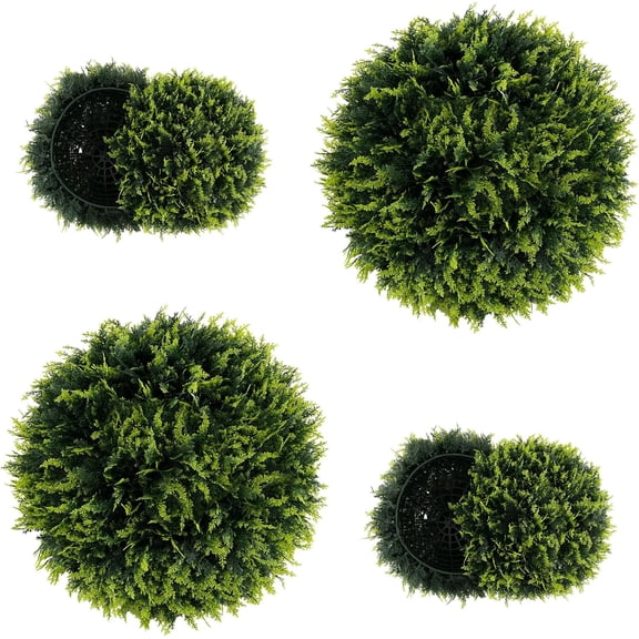 HZshop 2 PCS 18 Inch Artificial Cedar Topiary Ball, Round Faux Cypress Balls Outdoor, Fake Plant Sphere for Front Door, Porch, Backyard, Balcony, Patio, Garden, Wedding and Home Dcor