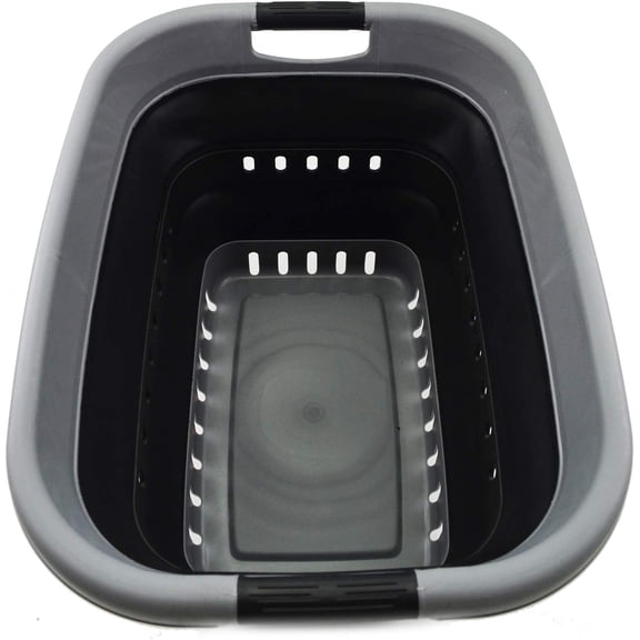 HZshop 37L Collapsible Laundry Basket - Foldable Pop Up Storage Container, Space Saving Hamper, Grey/Black (US Patent)