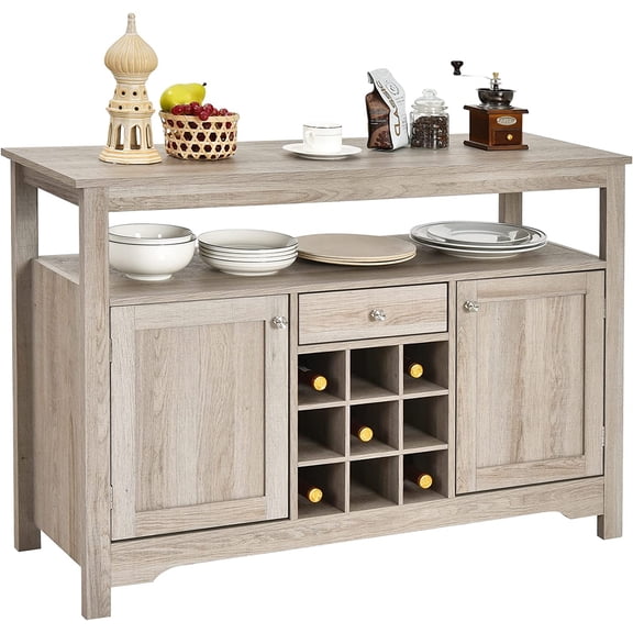 HZshop Buffet Cabinet Storage Sideboard, Server Console Table, Kitchen Cupboard Table with 2 Cabinets, Wine Rack & Open Shelf, 46 x 16 x 31.5 inches, Coffee Bar Cabinet for Entryway, Living Room