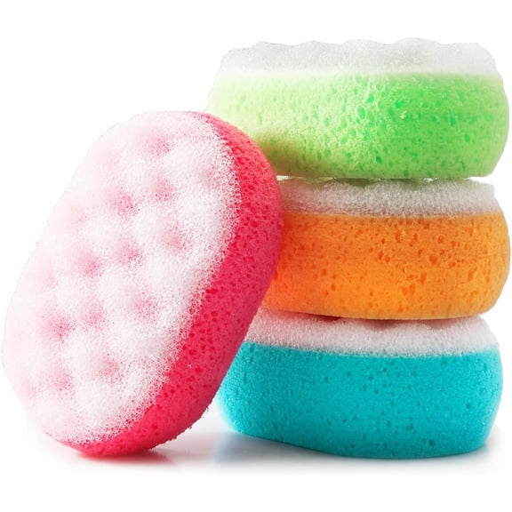 HZshop Dual-Action Exfoliating Bath Sponge for Face & Body - 4-Pack, Dermatologically Tested, Smooth Skin, Made in Italy