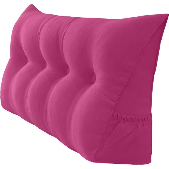 HZshop Headboard Pillow - Triangular Wedge Support, Large Bolster Cushion with Pockets for Bed Rest (Magenta, 47x8x20")