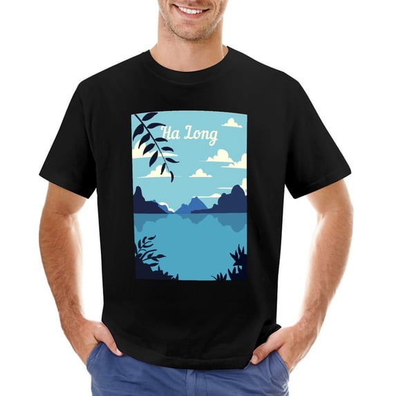 Ha Long Vintage T-shirt Mens Cotton Classic Crewneck Short Sleeve Tees Unisex Black XS