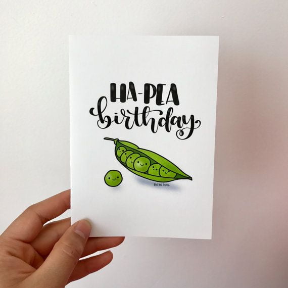Ha-Pea Birthday Card  Fun Pea Pod Design with Smiling Peas  Envelope Included, Blank Inside  Perfect Birthday Greeting for Friends and Family