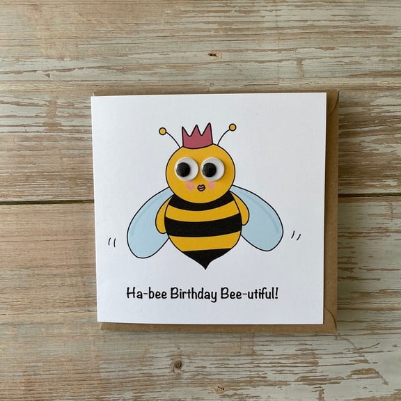 Ha-bee Birthday Bee-utiful Card – Fun Illustrated Bee Design with Googly Eyes – Blank Inside for Personal Messages – Perfect for Kids Birthdays