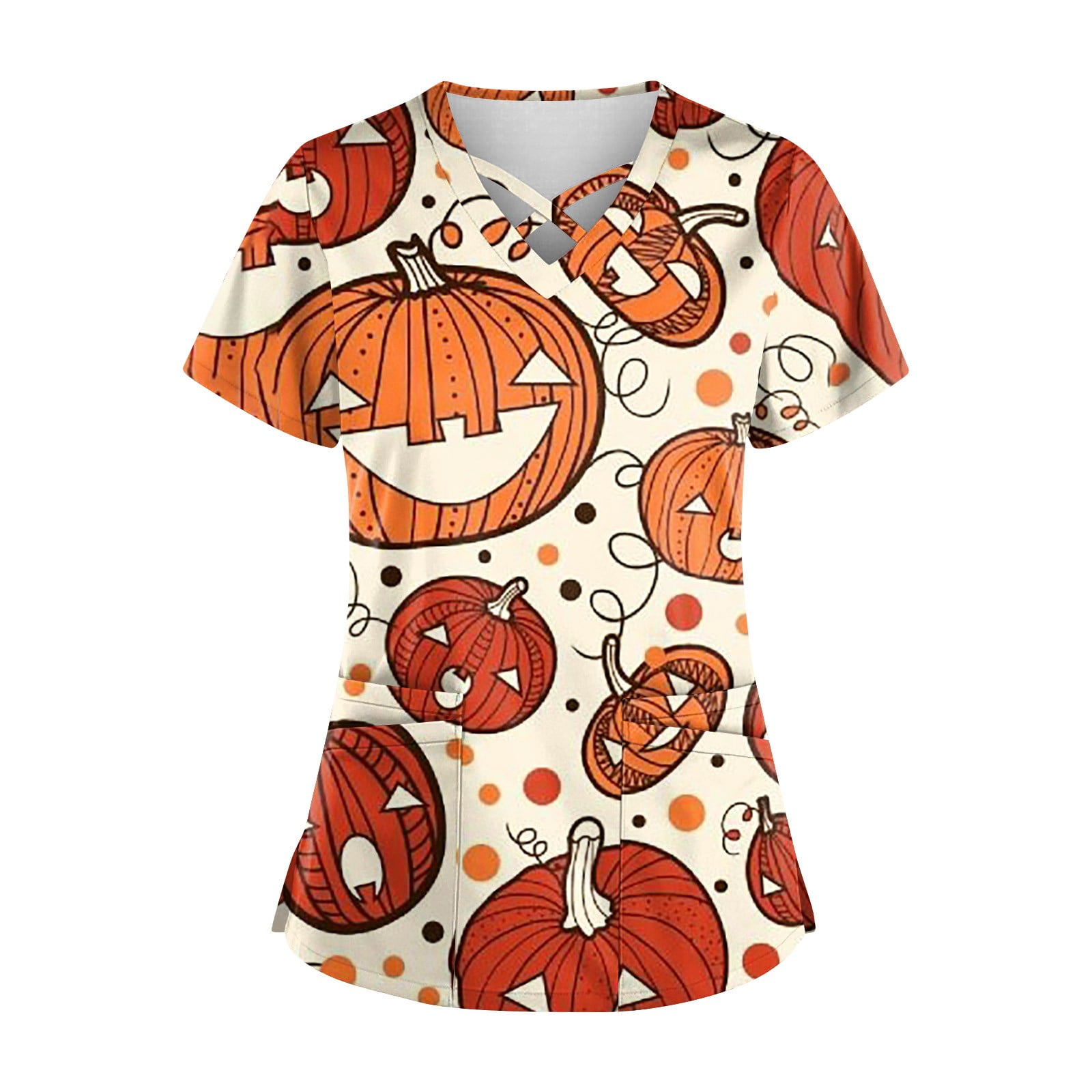 Ha11oween Tops Women MIARHB Plus Size Hallowen Printed Scrub