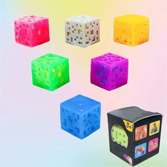 HaCpiu 1pc Square Squishy Fidget Toys - Glow-in-the-Dark Easter Basket Stuffers, Stress Relief Sensory Toys, Easter Party Favors, Classroom Prizes, Goodie Bag Fillers (Random Color with Box)