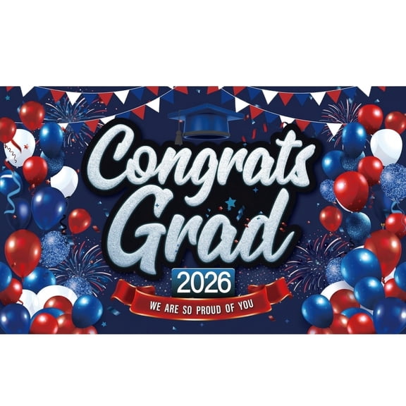 HaCpiu 2026 Graduation Backdrop, 5.9' Blue Congrats Grad Banner for Class of 2026, Graduation Decorations Party Supplies for Graduation Party & Photo Booth Background