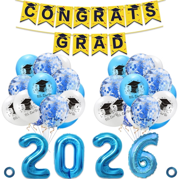 HaCpiu 2026 Graduation Decorations Set, Foil Number Balloons & Confetti Balloons Kit, Congrats Grad Banner for College, High School & Graduation Party Supplies