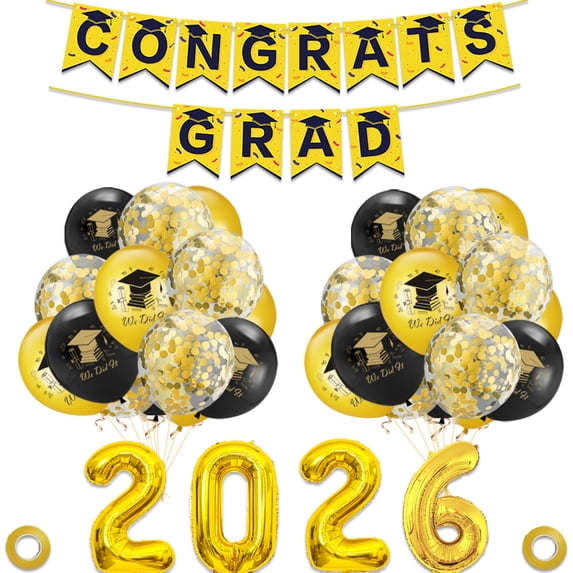 HaCpiu 2026 Graduation Decorations Set, Foil Number Balloons & Confetti Balloons Kit, Congrats Grad Banner for College, High School & Graduation Party Supplies