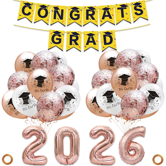 HaCpiu 2026 Graduation Decorations Set, Foil Number Balloons & Confetti Balloons Kit, Congrats Grad Banner for College, High School & Graduation Party Supplies