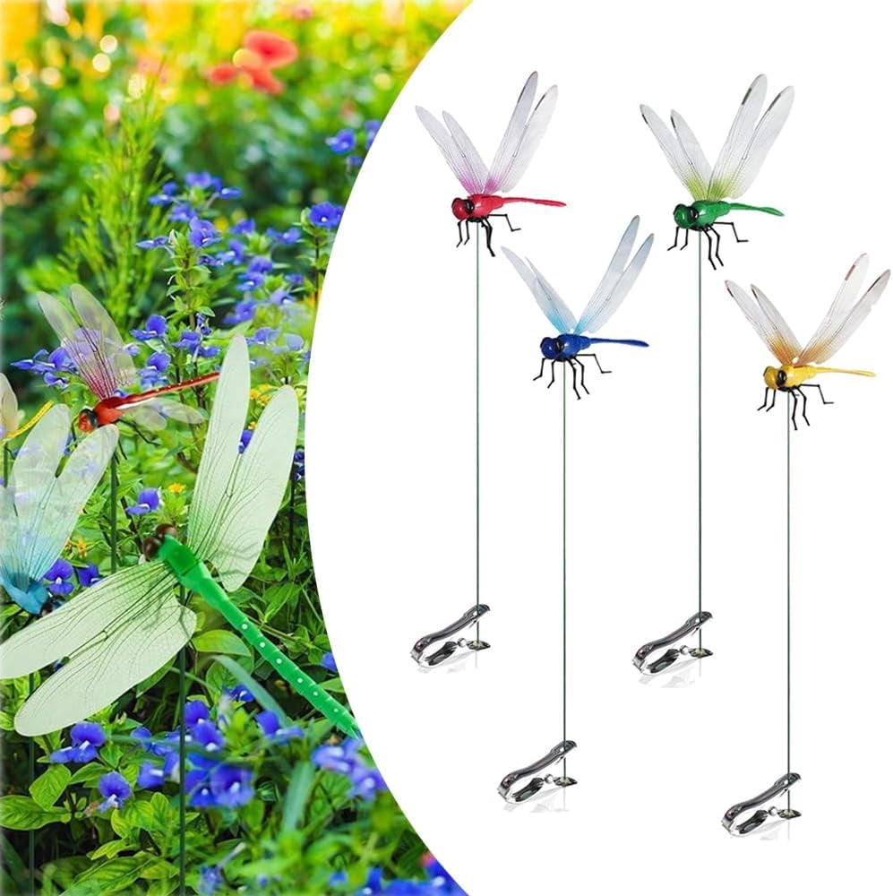 HaCpiu 20Pcs 3D Fake Dragonfly Clip Bug Repellent, 12" Dragon Fly Hat Clips Decor, Faux Insect Decoration for Indoor, Patio, Outdoor, Lawn, Home Accessories & Courtyard Ornament