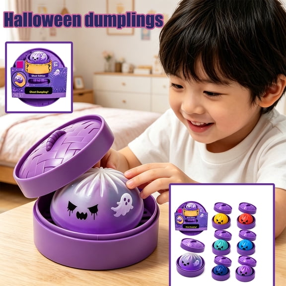 HaCpiu 3.15" Halloween Dumpling Squishy Toys Random Style, Cute Pumpkin Soft Stress Relief Squeeze, Creative Hand Sensory Fidget Ornament for Corporate Office Desk