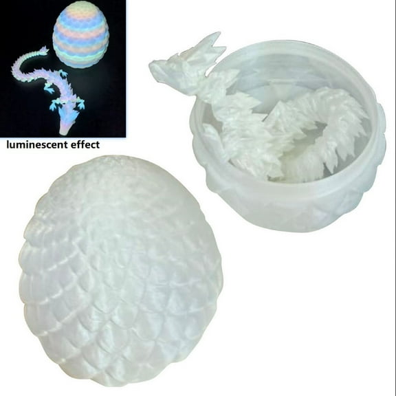 HaCpiu 3D Printed Articulated Glow-in-the-Dark Crystal Dragon with Mystery Dragon Egg Set, Flexible Luminous Mythical Creature Figure for Desk Decor & Stress Relief, Premium Fantasy Collectible