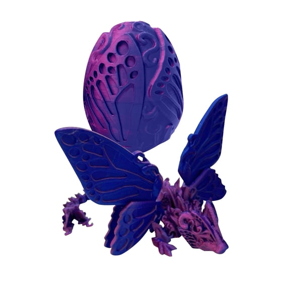 HaCpiu 3D Printed Dragon, 3D Printed Articulated Butterfly Dragon with Mystery Dragon Egg Set, Flexible Crystal Dragon Figure for Desk Decor & Stress Relief