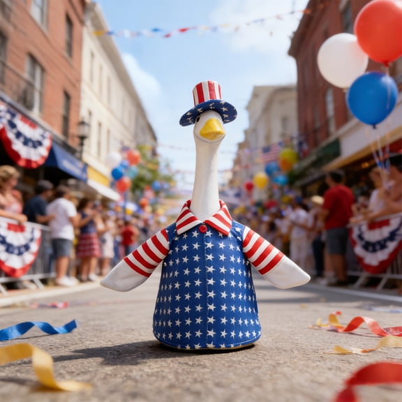 HaCpiu 4th of July Patriotic Goose Outfit, Stars and Stripes Shirt with Matching Uncle Sam Hat, Fits 23-25 Inch Large Garden Goose Statue