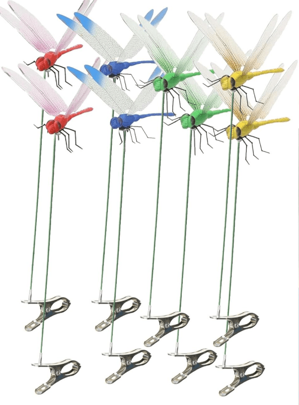 HaCpiu 8Pcs Dragon Fly Clips for Bugs Repellent, 12" Clip on Dragonfly for Outdoors, 3D Realistic Insect Garden Decoration for Patio, Lawn, Hat Clip Accessories & Yard Decor