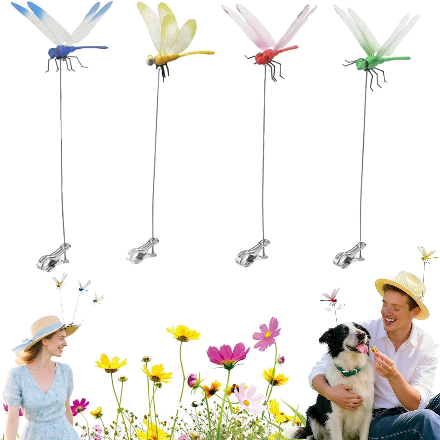 HaCpiu 8Pcs Dragon Fly Clips for Bugs Repellent, 12" Decorative Dragonfly Garden Stakes, 3D Realistic Insect Shape Decoration for Patio, Lawn, Outdoor Hanging Ornament & Garden Decor