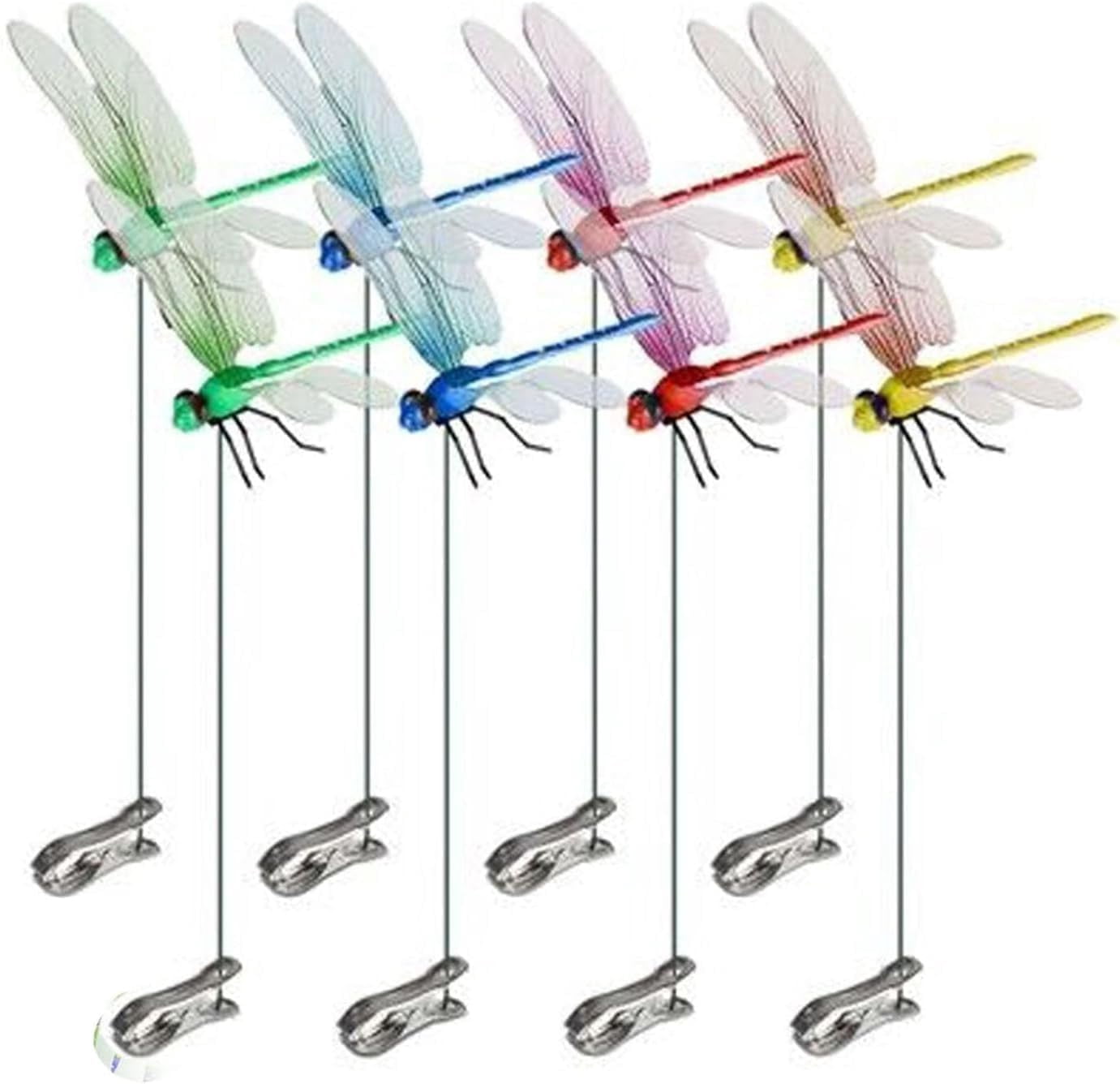 HaCpiu 8Pcs Dragonfly Garden Decor Clip, 12" Fake Plastics Dragon Fly Clips for Bugs Repellent, Realistic Insect Decoration for Outdoor, Indoor, Patio, Lawn, Hat Clip Accessories & Yard Ornament