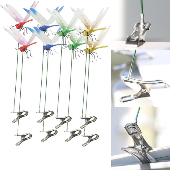 HaCpiu 8Pcs Fake Dragonfly Clips Garden Decor, 12" Outdoor Dragon Fly Decor, 3D Realistic Insect Shape Decoration for Patio, Lawn, Backyard, Garden Decor & Yard Ornaments